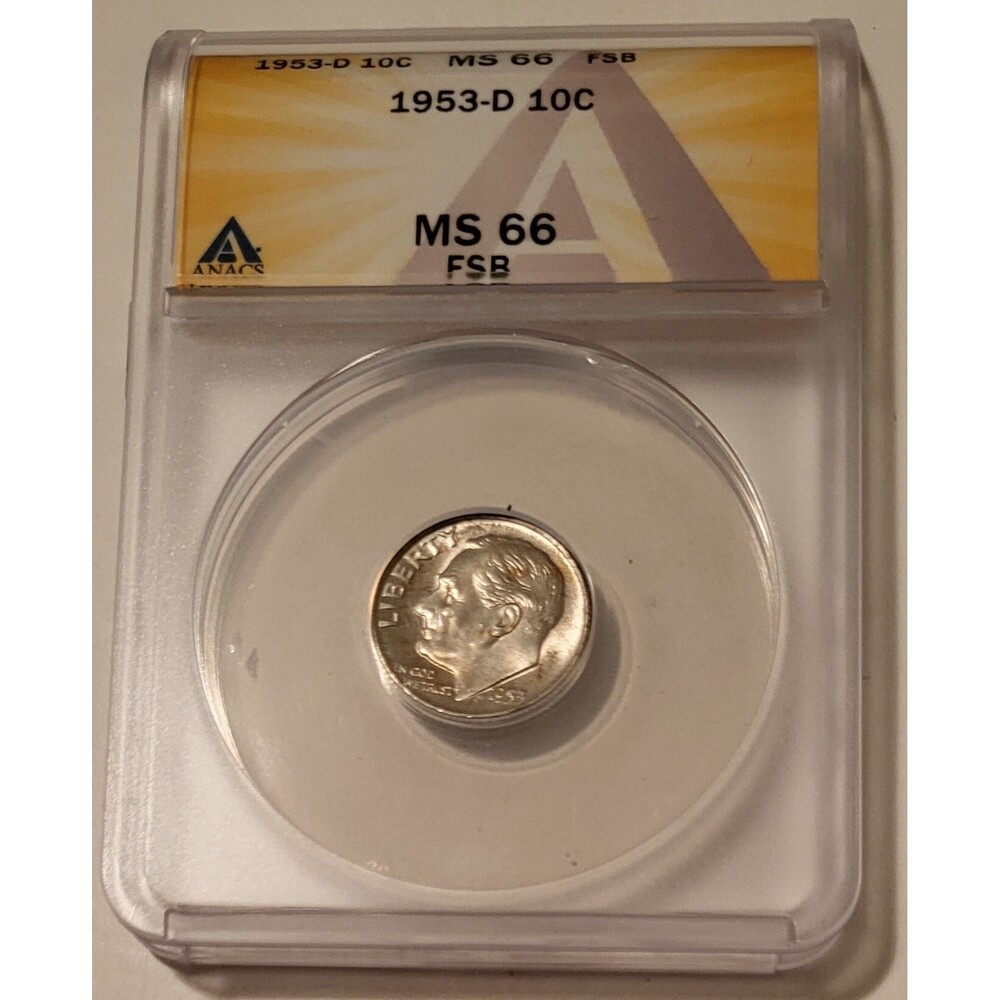 1953 D Roosevelt Dime MS66 FSB ANACS